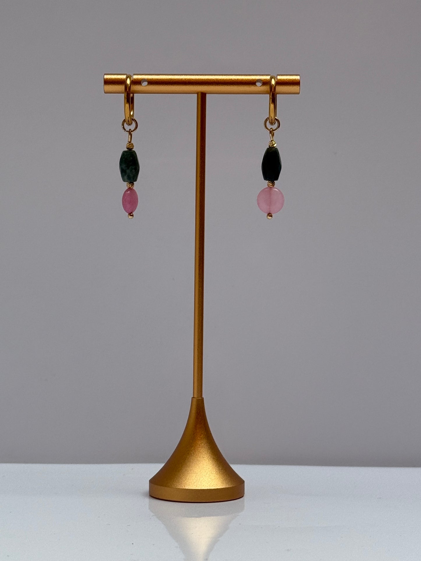 Jade plat en indian agaat oorbellen