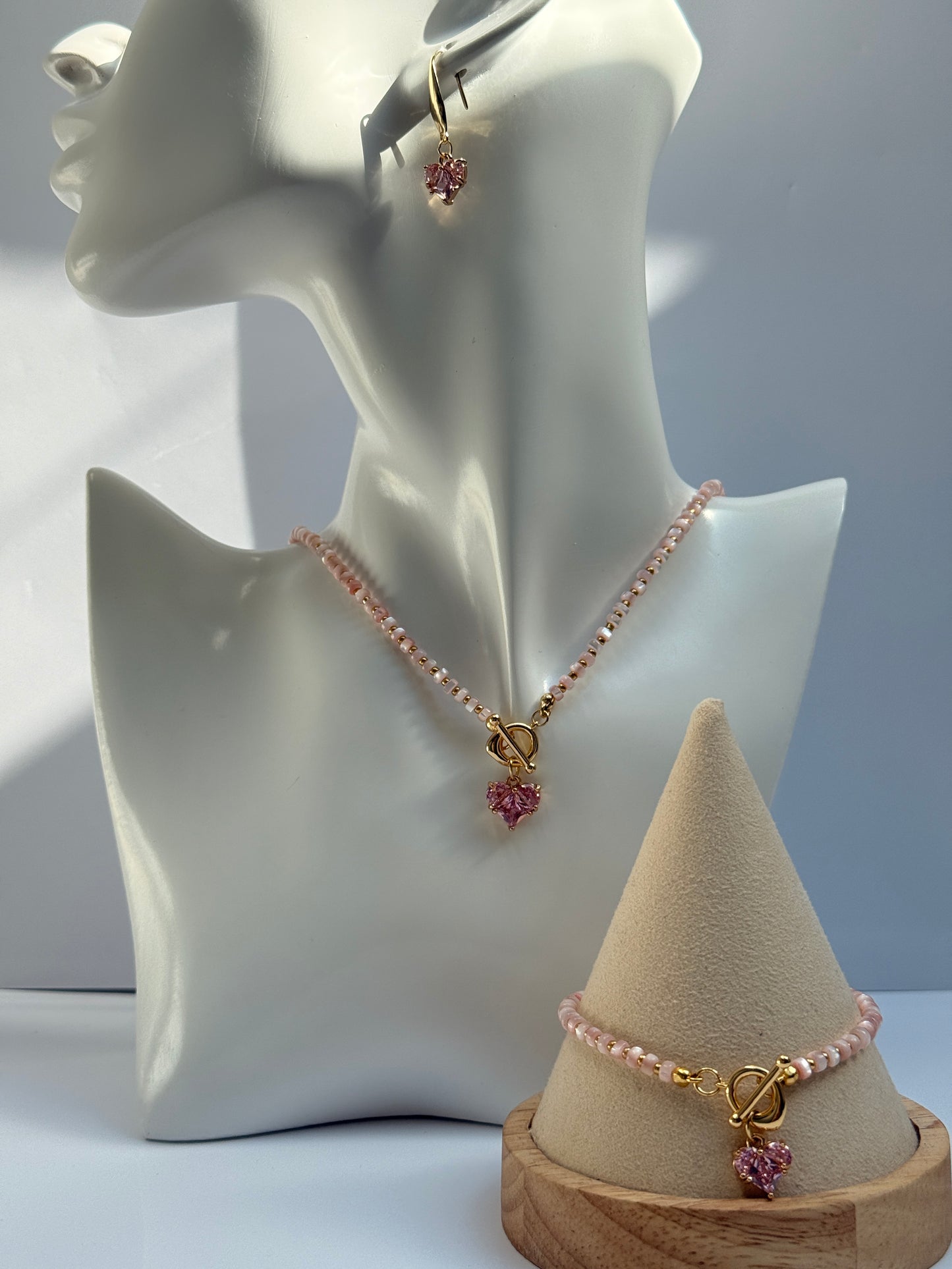 Roze schelp kralen setje